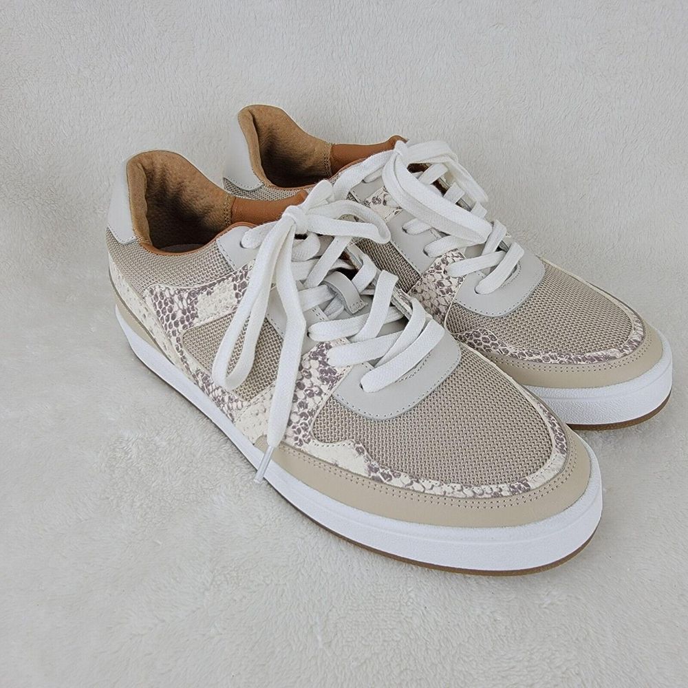 Lucky Brand Stucco Beige Hinnia Leather Mesh Lace Up Sneakers Size 9.5M